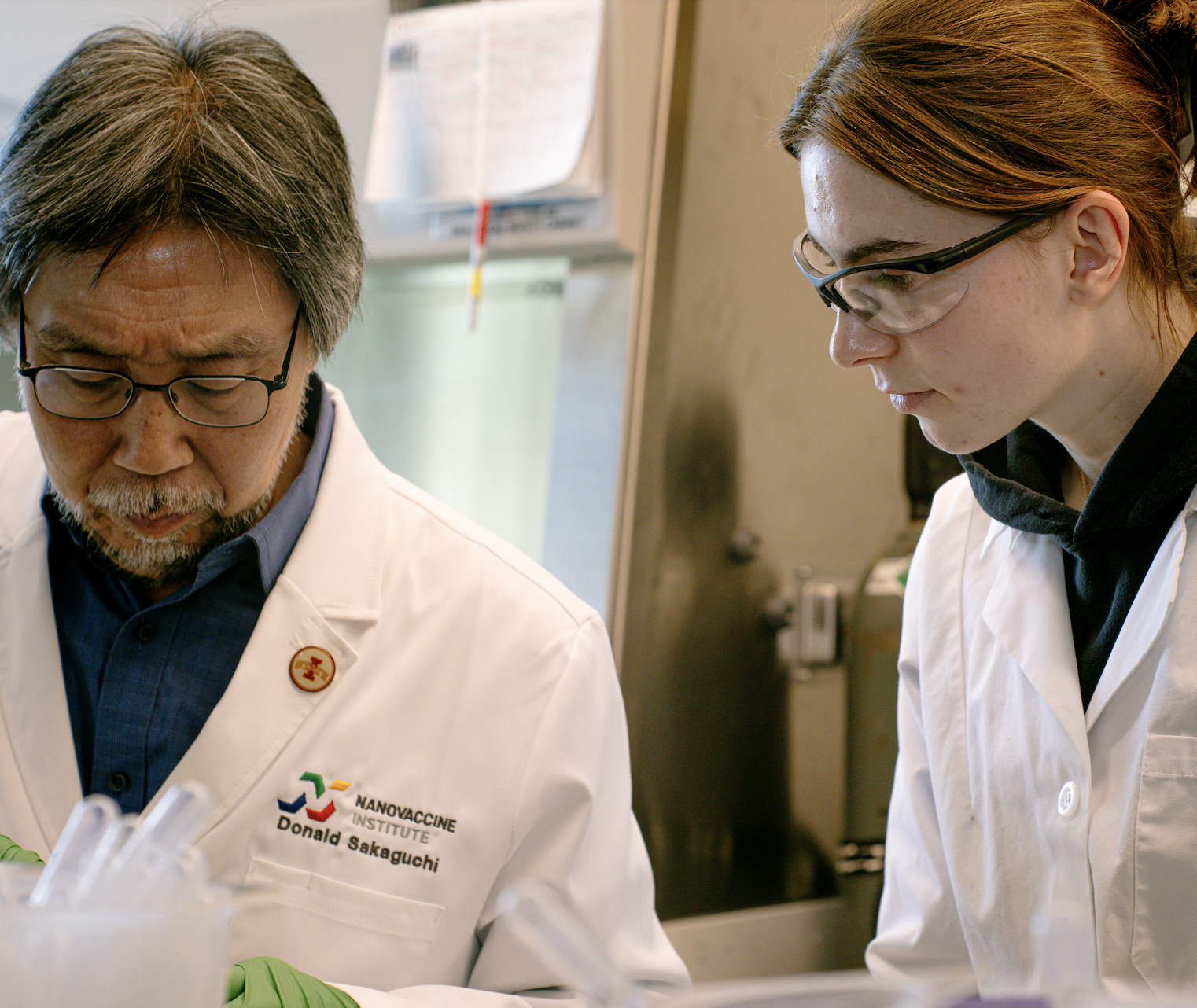 Veronika Harkova ('26 biology) conducting research aside Don Sakaguchi, Director of Biology and Genetics Undergraduate Program and Morrill Professor